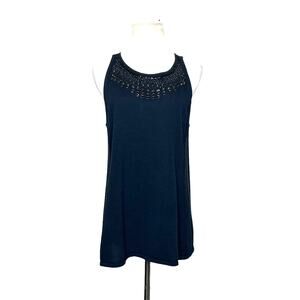 Magaschoni black cotton embellished sleeveless knit top size L